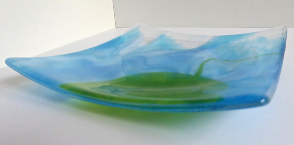 Fused Glass Plate in Streaky Turquoise, White and Green