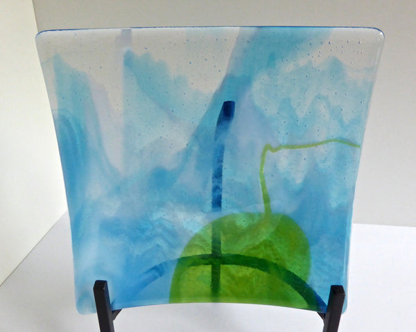 Fused Glass Plate in Streaky Turquoise, White and Green