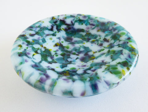 Fused Glass Opaline Ring Dish in Aqua, Green and Purple