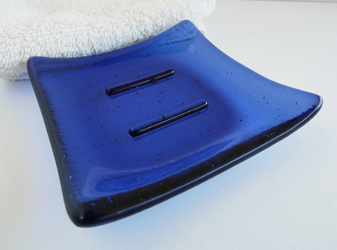 Fused Glass Square Soap Dish in Periwinkle Blue