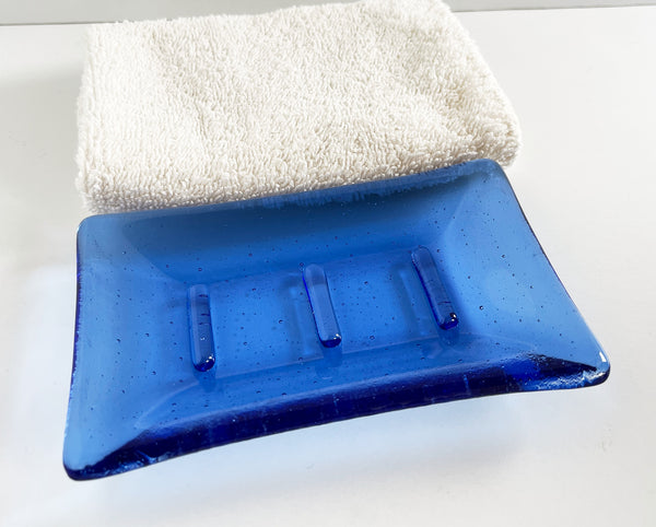 Large Fused Glass Soap Dish in Sky Blue