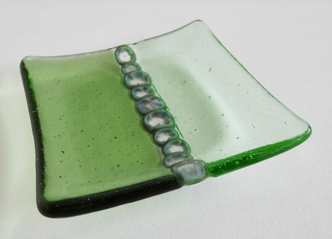Fused Glass Murrini Plate in Light Mineral and Pale Green