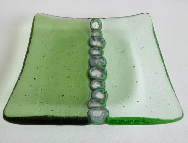 Fused Glass Murrini Plate in Light Mineral and Pale Green