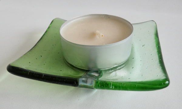 Fused Glass Murrini Plate in Light Mineral and Pale Green