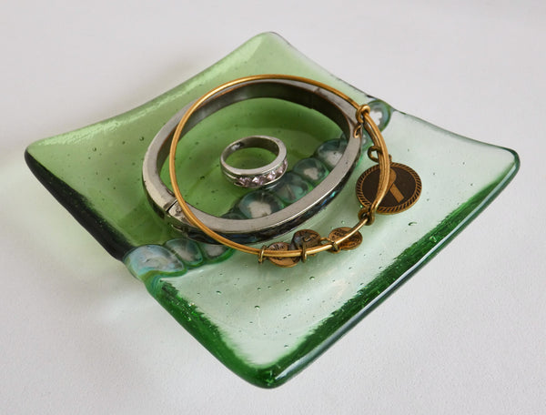 Fused Glass Murrini Plate in Light Mineral and Pale Green