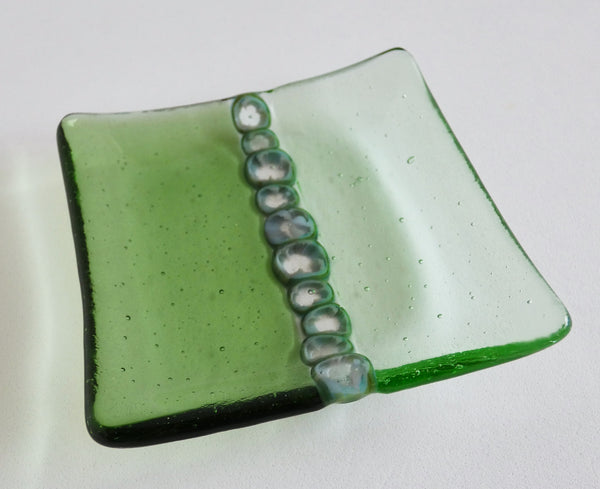 Fused Glass Murrini Plate in Light Mineral and Pale Green