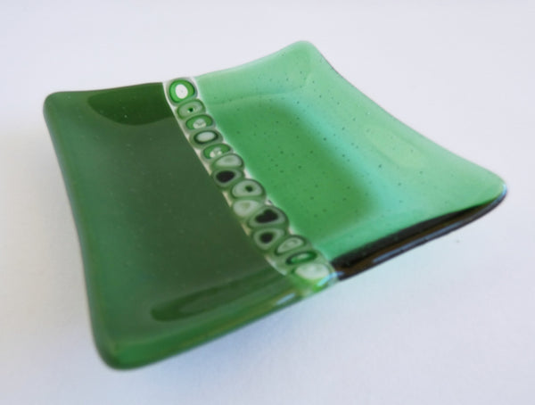 Fused Glass Murrini Plate in Forest and Light Green