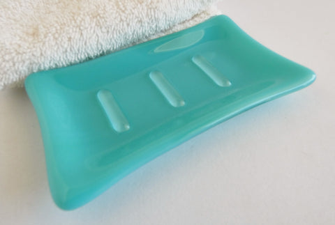 Fused Glass Soap Dish in Blue Green Streaky Glass