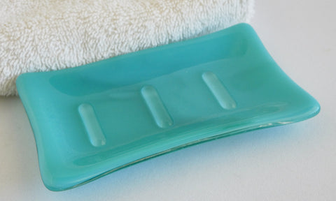 Fused Glass Soap Dish in Blue Green Streaky Glass