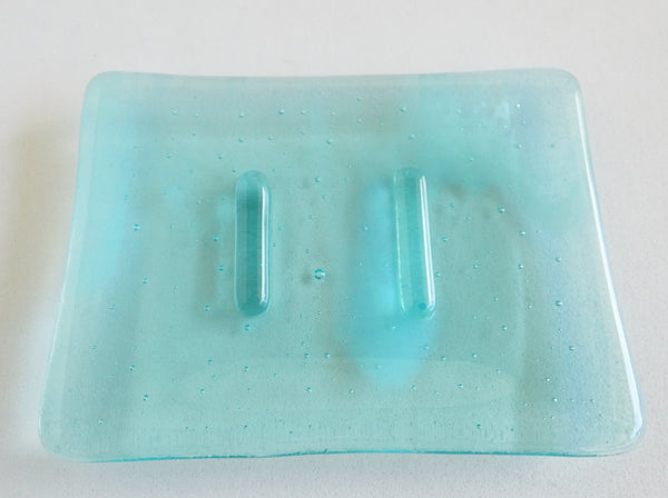 Streaky Aqua Fused Glass Soap Dish