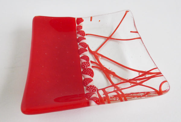 Fused Glass Murrini Plate in Red and Clear