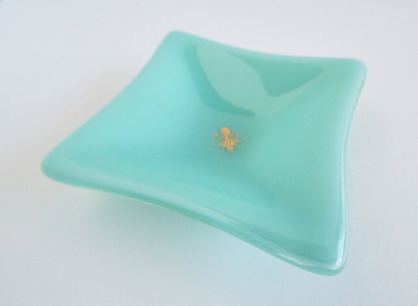 Fused Glass Bee Dish in Robin's Egg Blue