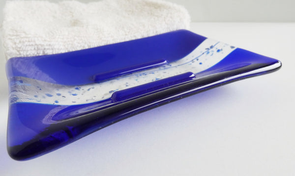 Large Fused Glass Soap Dish in Dark Cobalt and Royal Blue