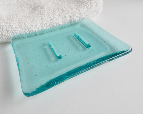 Pale Aqua Fused Glass Soap Dish