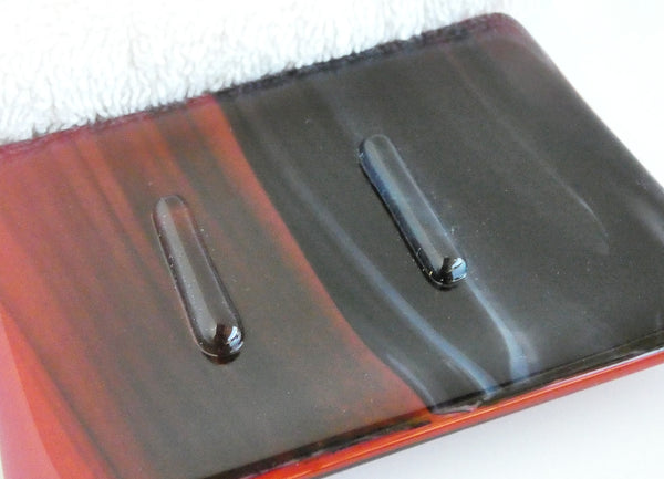 Streaky Red and Black Fused Glass Soap Dish