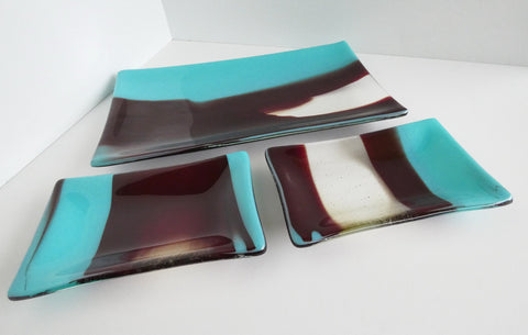 Fused Glass Sushi Set in Streaky Blue and Red