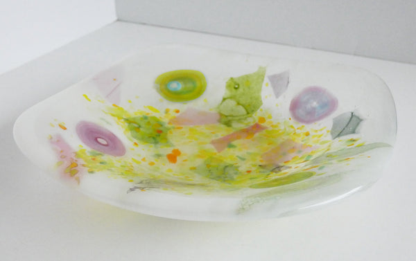 Fused Glass Dish in Pinks and Greens