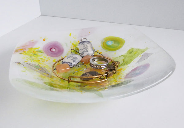 Fused Glass Dish in Pinks and Greens