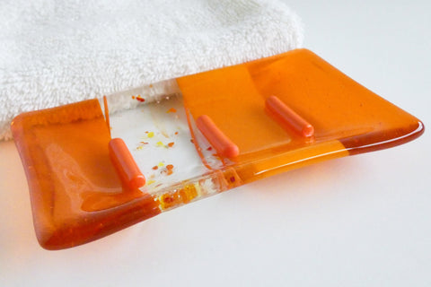 Fused Glass Soap Dish in Orange