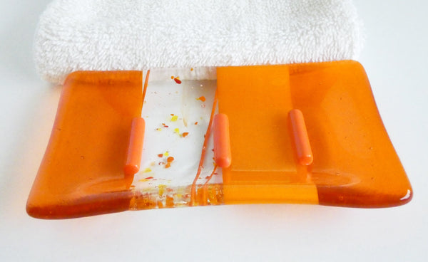 Fused Glass Soap Dish in Orange