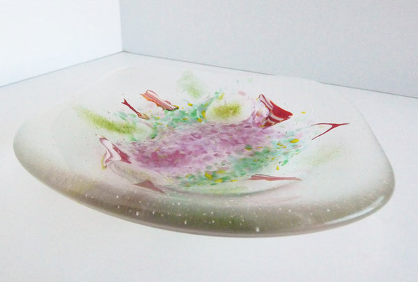 Fused Glass Dish in Red, Pinks and Greens