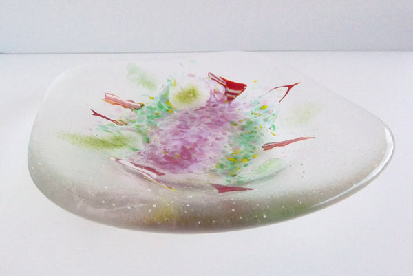 Fused Glass Dish in Red, Pinks and Greens