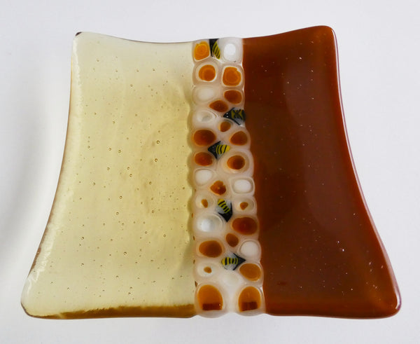 Fused Glass Murrini Plate in Cinnabar and Light Amber