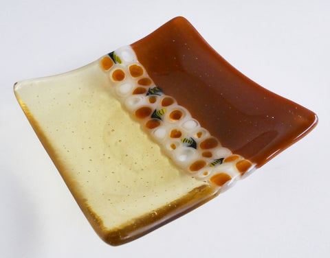 Fused Glass Murrini Plate in Cinnabar and Light Amber