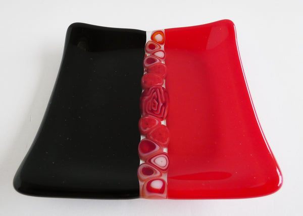 Fused Glass Murrini Plate in Red and Black