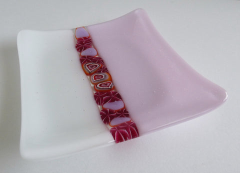 Fused Glass Murrini Plate in Petal Pink and White