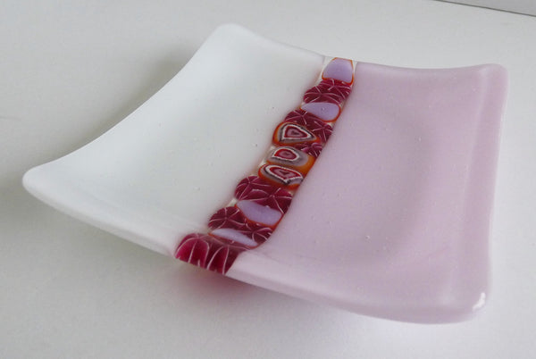 Fused Glass Murrini Plate in Petal Pink and White