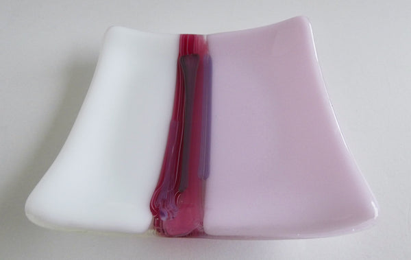 Fused Glass Plate in Petal Pink and White