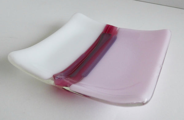 Fused Glass Plate in Petal Pink and White
