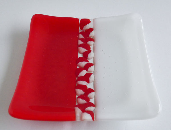 Fused Glass Murrini Plate in Red and White