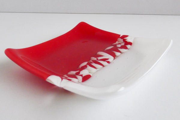 Fused Glass Murrini Plate in Red and White