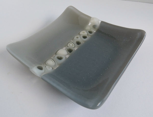 Fused Glass Murrini Plate in Shades of Gray