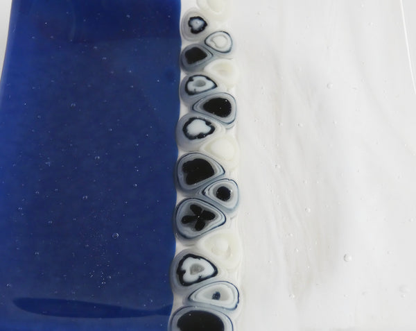 Fused Glass Murrini Plate in Deep Cobalt and Streaky White