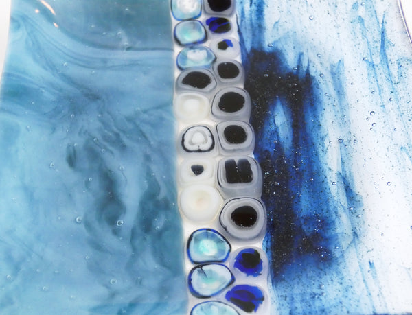 Fused Glass Murrini Plate in Marine Blue and Streaky Aventurine Blue