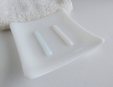 Fused Glass Square Soap Dish in White