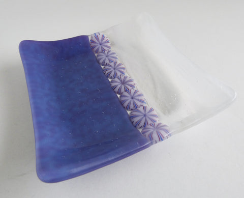 Fused Glass Murrini Plate in Purple and Streaky White