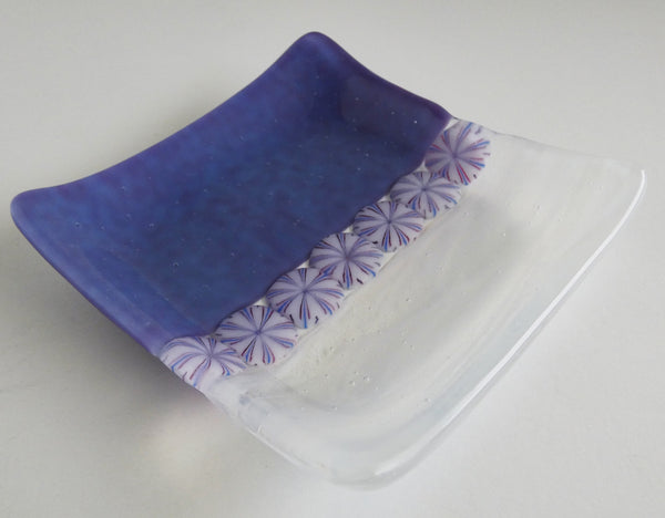 Fused Glass Murrini Plate in Purple and Streaky White