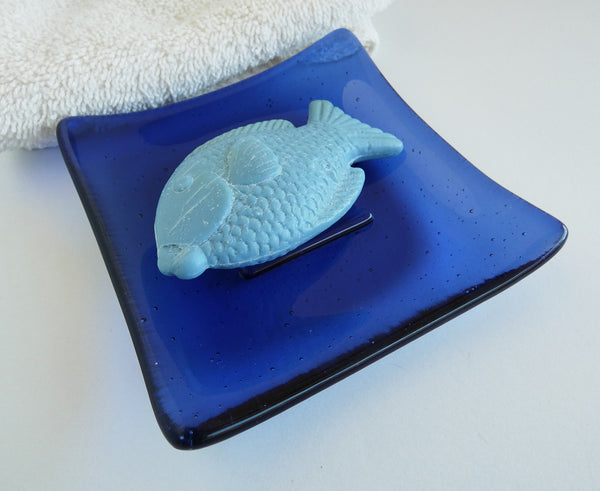 Fused Glass Square Soap Dish in Periwinkle Blue