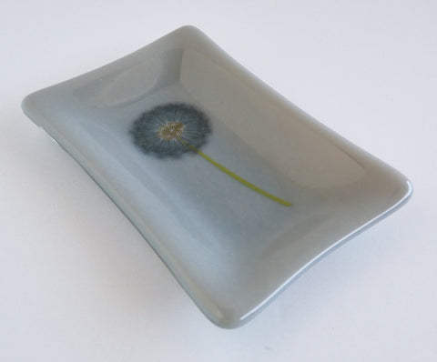 Fused Glass Gray Dandelion Dish