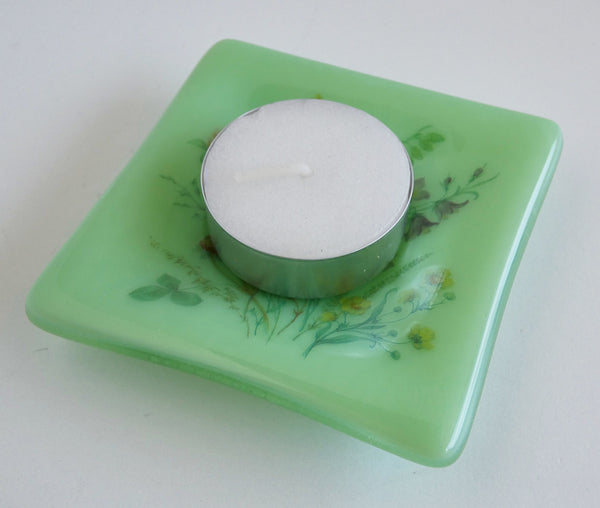 Fused Glass Floral Ring Dish in Mint Green