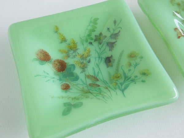Fused Glass Floral Ring Dish in Mint Green