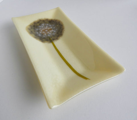 Fused Glass Dandelion Tray in French Vanilla