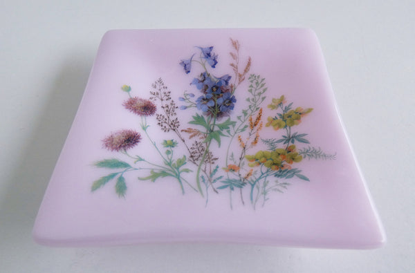 Fused Glass Floral Ring Dish in Petal Pink