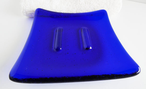 Fused Glass Square Soap Dish in Deep Royal Blue