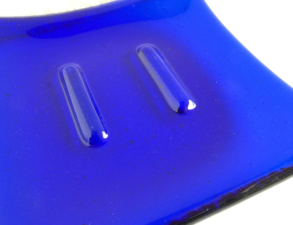 Fused Glass Square Soap Dish in Deep Royal Blue