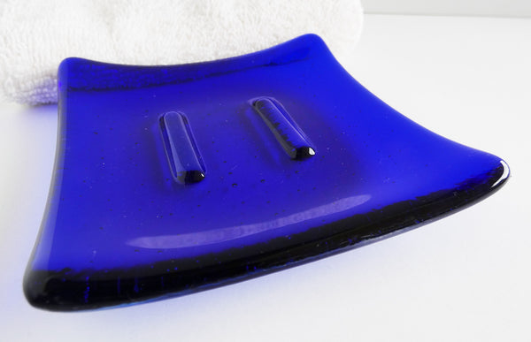 Fused Glass Square Soap Dish in Deep Royal Blue